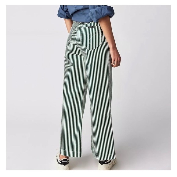 Rollas Denim - Rollas Womens Sailor Jean Laura Stripe Basil - Size‎ 24 High Waisted Wide Leg
